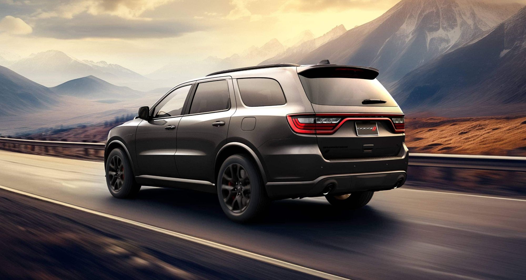 Dodge Durango R/T driving along a highway at sunset, a Durango ready for fall service in Bowie, TX